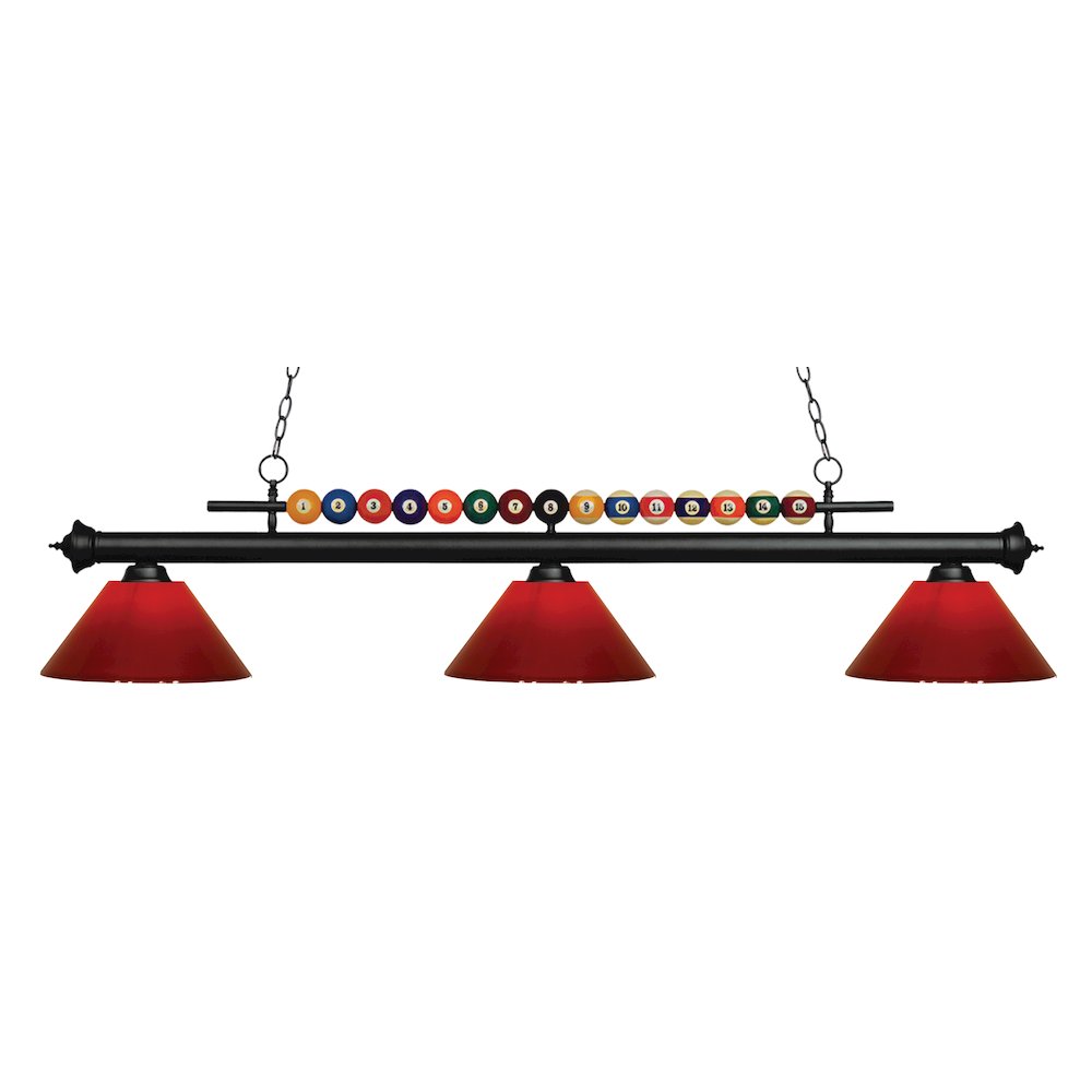 Z-Lite Shark 3 Light Billiard, Steel Frame, Red Shade Color. Picture 1