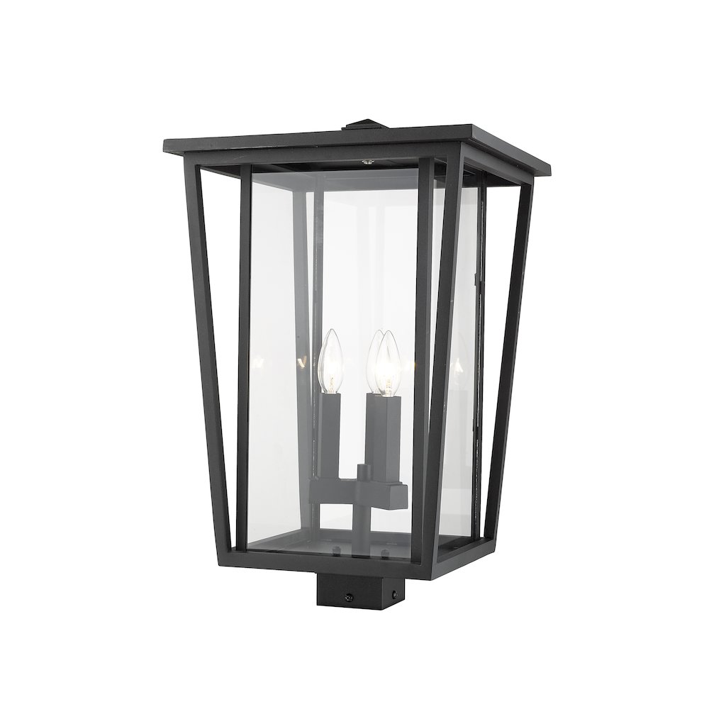 Z-Lite Seoul 3 Light Outdoor Post Mount Fixture in Black Frame Finish. Picture 2