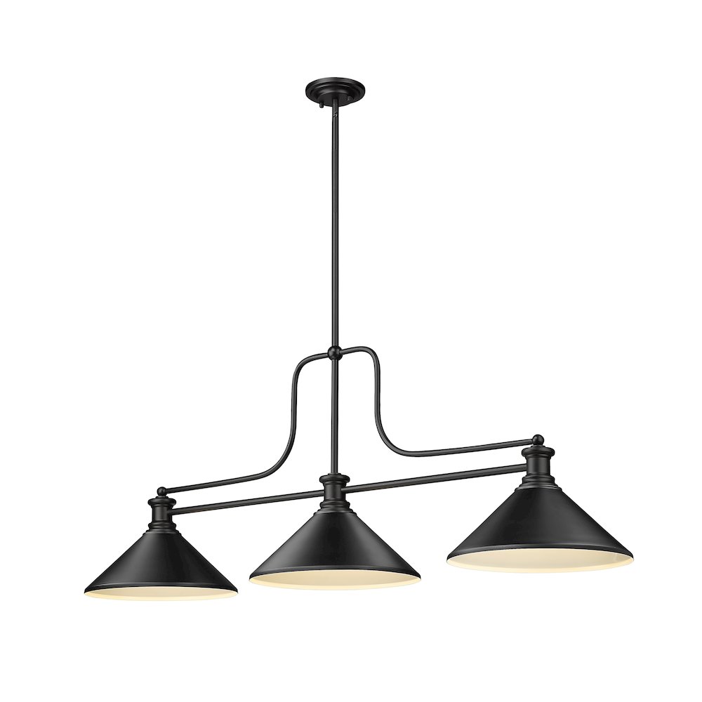 Z-Lite Melange 3 Light Billiard, Steel Frame, Matte Black Shade Color. Picture 1