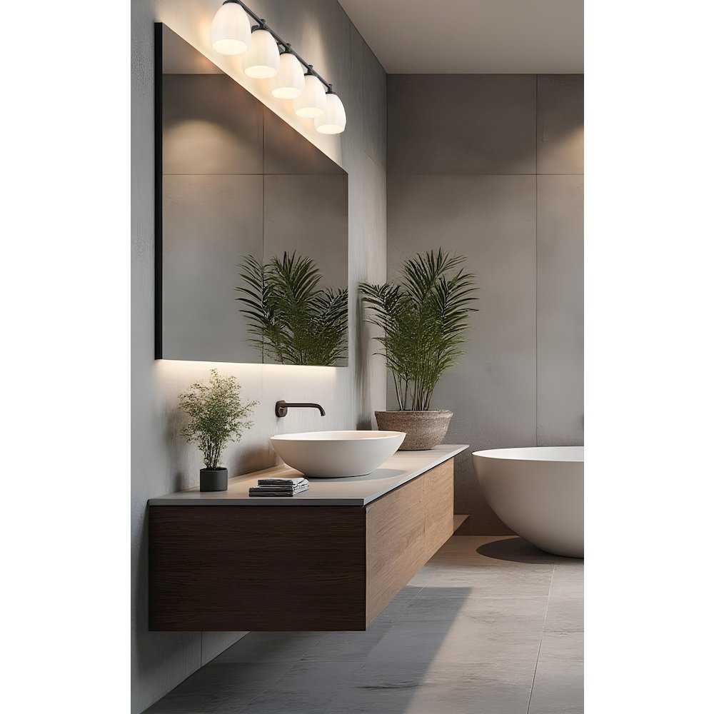 Z-Lite Oren 5 Light Vanity in Matte Black color, Steel frame. Picture 7