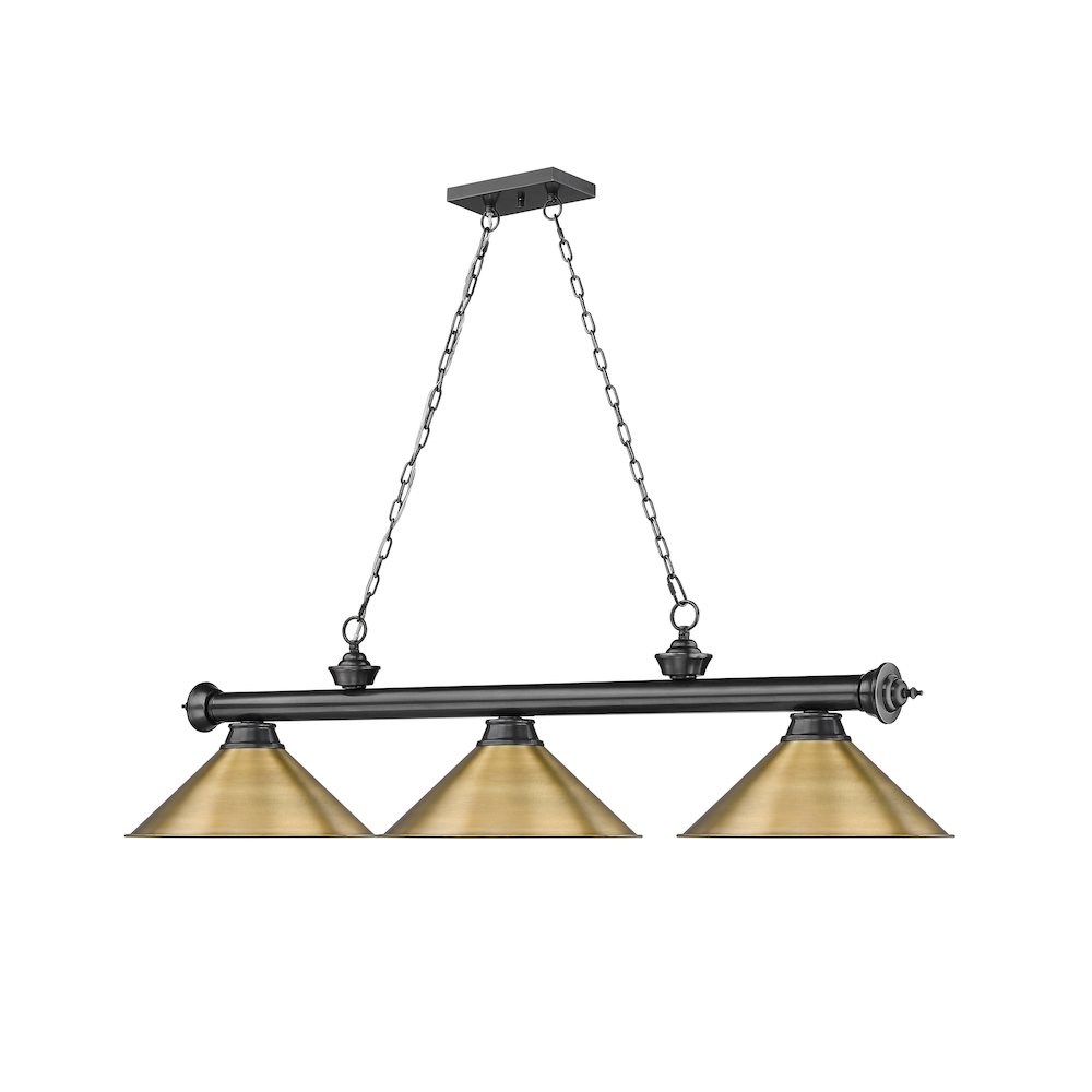 Z-Lite Cordon 3 Light Billiard, Steel Frame, Rubbed Brass Shade Color. Picture 3
