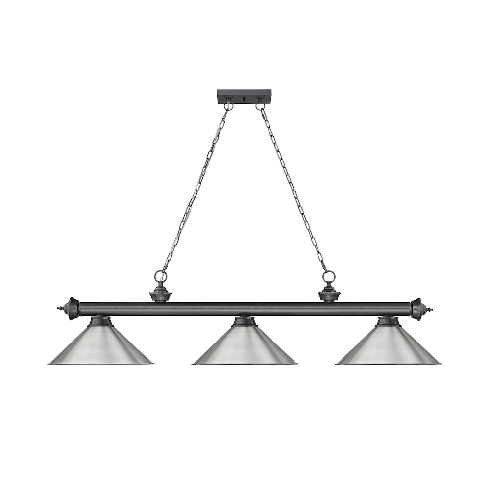 Z-Lite Cordon 3 Light Billiard, Steel Frame, Brushed Nickel Shade Color. Picture 2