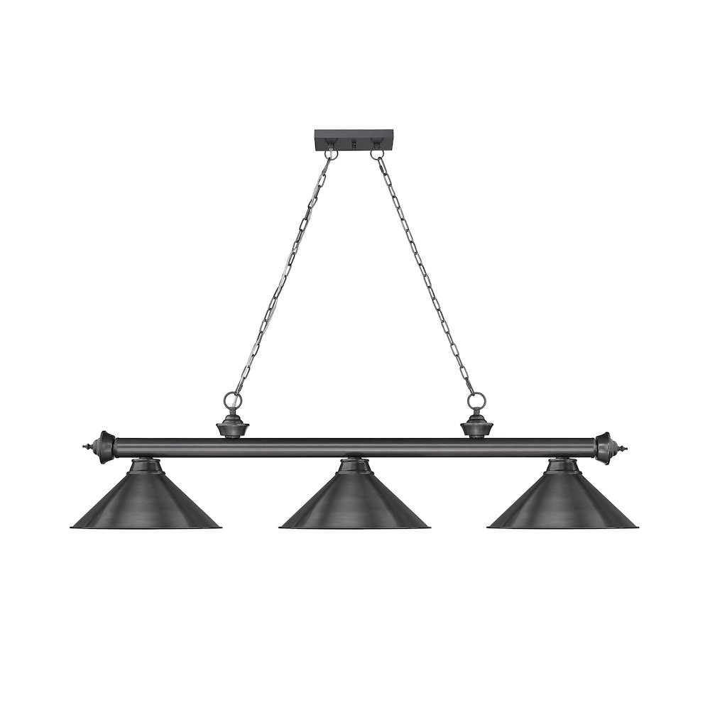 Z-Lite Cordon 3 Light Billiard, Steel Frame, Bronze Plate Shade Color. Picture 2