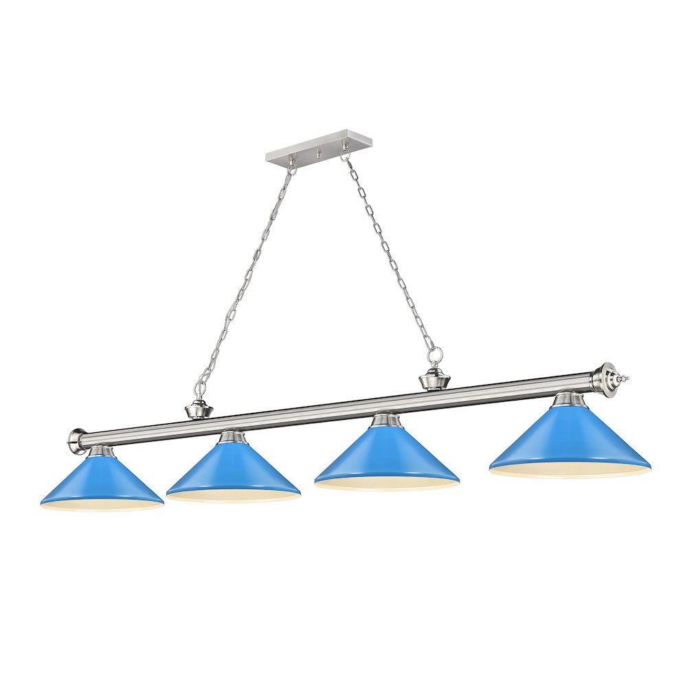 Z-Lite Cordon 4 Light Billiard, Steel Frame, Electric Blue Shade Color. Picture 1