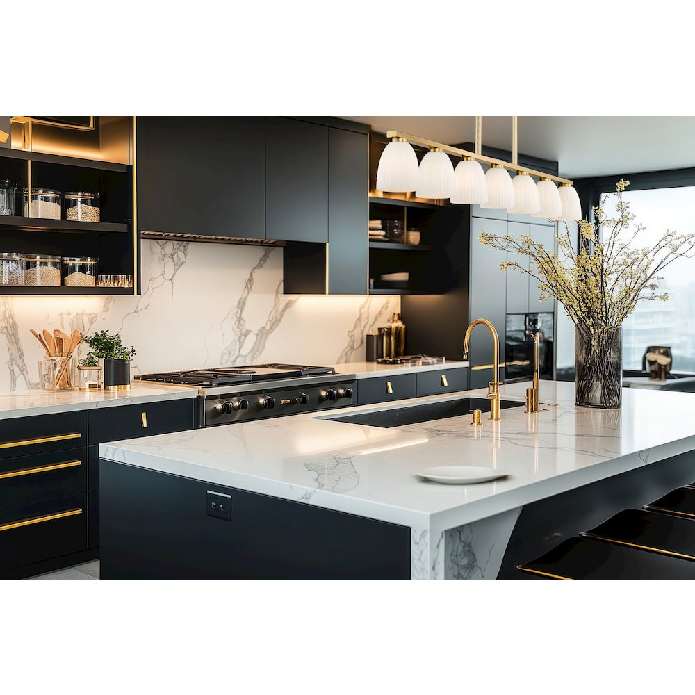 Z-Lite Naya 7 Light Linear Chandelier in Modern Gold color, Steel frame. Picture 6