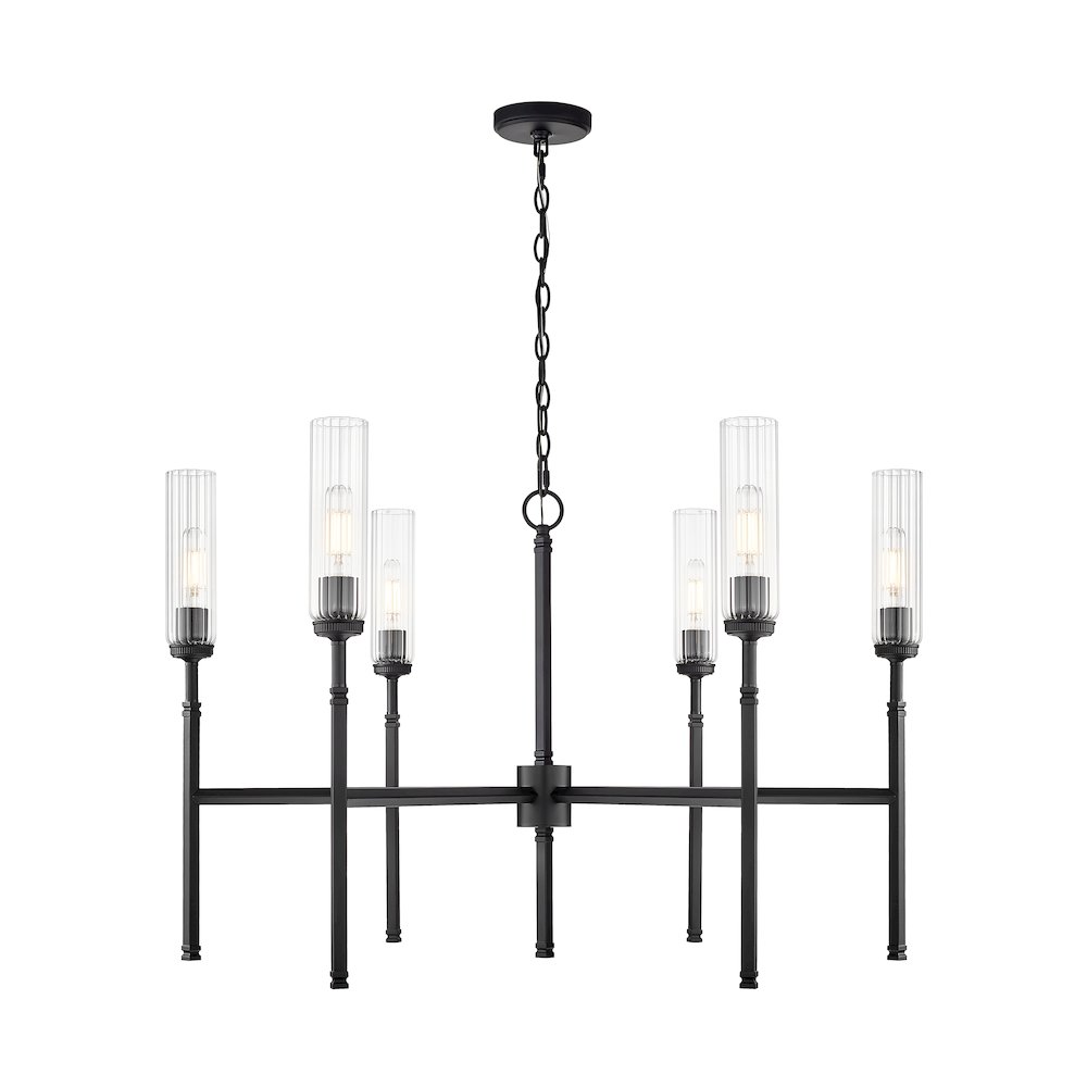 Z-Lite 6 Light Chandelier, Matte Black. Picture 1