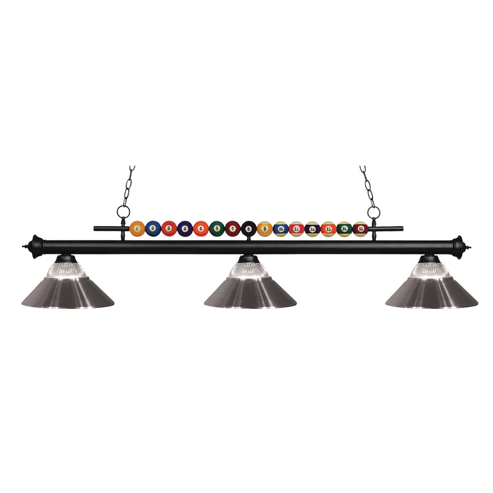 Z-Lite Shark 3 Light Billiard, Clear Ribbed + Brushed Nickel Shade Color. Picture 1