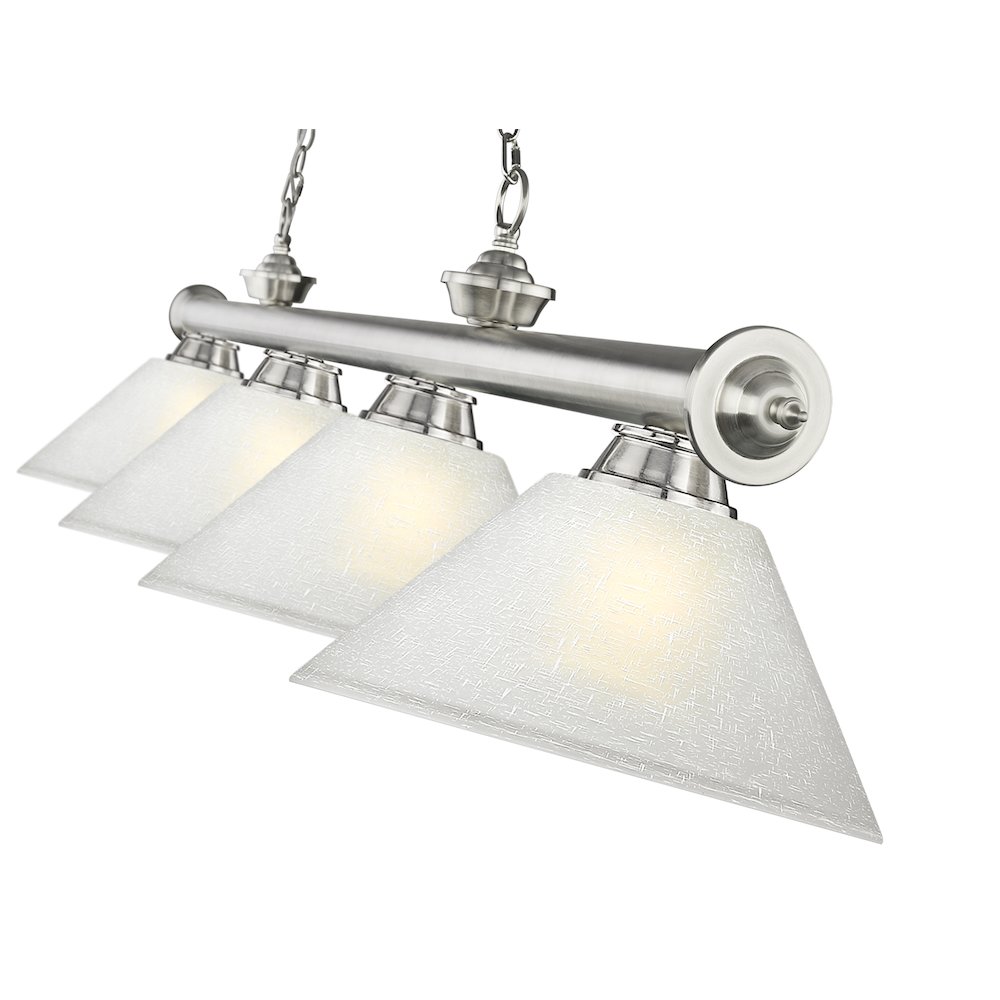 Z-Lite Cordon 4 Light Billiard, Steel Frame, White Linen Shade Color. Picture 4