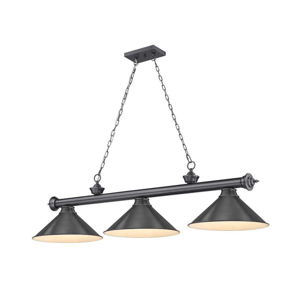 Z-Lite Cordon 3 Light Billiard, Steel Frame, Bronze Plate Shade Color. Picture 1
