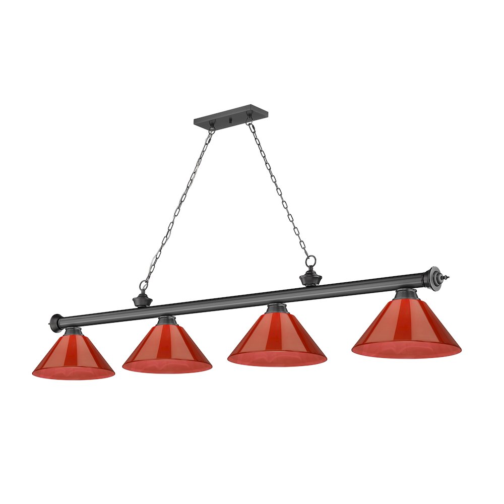 Z-Lite Cordon 4 Light Billiard, Steel Frame, Red Shade Color. Picture 1