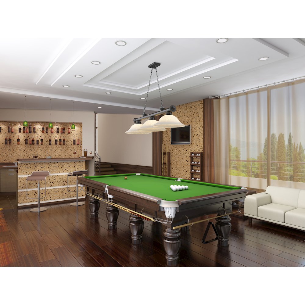Z-Lite Cordon 3 Light Billiard, Steel Frame, White Mottle Shade Color. Picture 6
