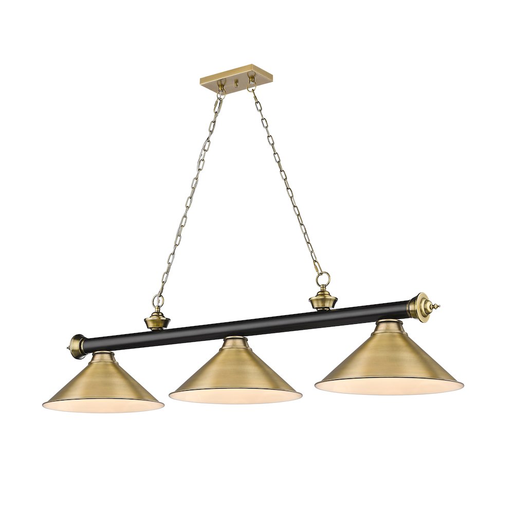 Z-Lite Cordon 3 Light Billiard, Steel Frame, Rubbed Brass Shade Color. Picture 1