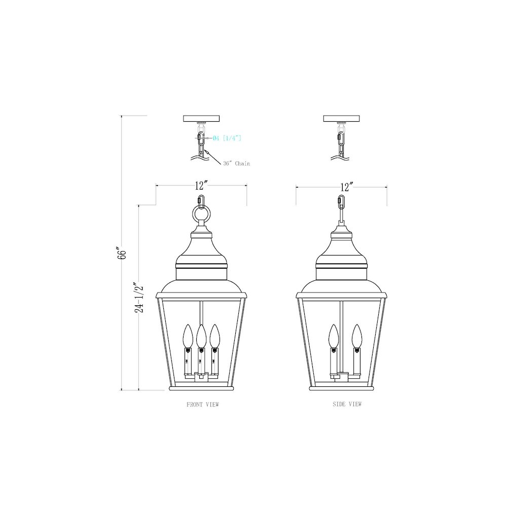 Z-Lite 3 Light Outdoor Chain Mount Ceiling Fixture, Sand Black. Picture 8
