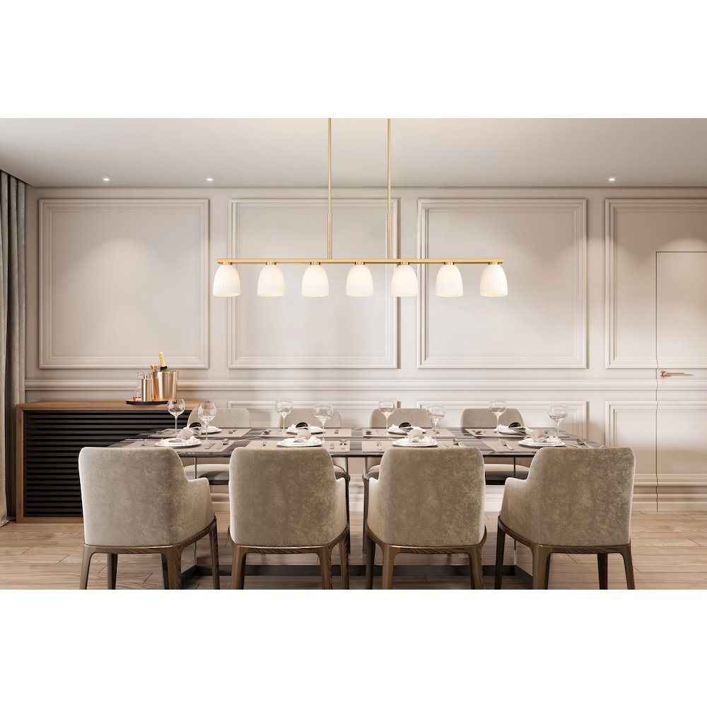 Z-Lite Naya 7 Light Linear Chandelier in Modern Gold color, Steel frame. Picture 7