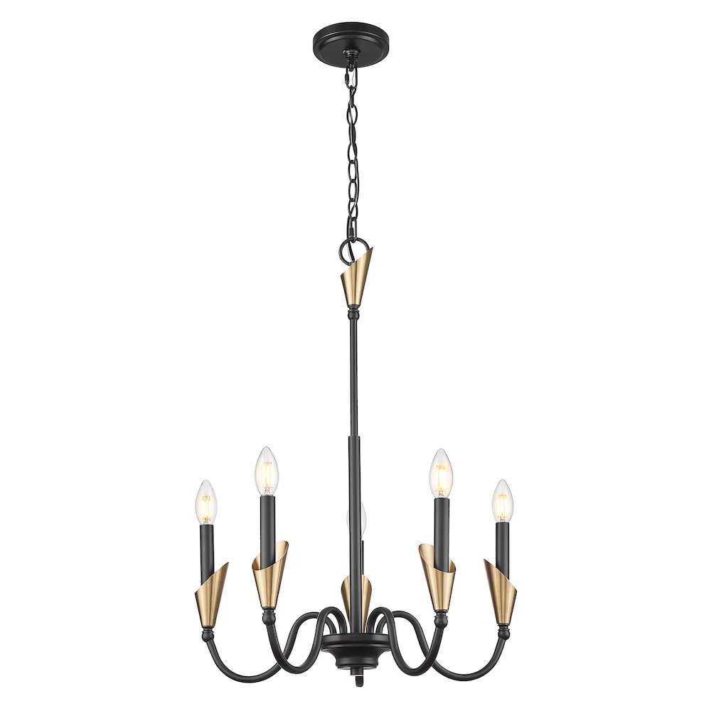 Z-Lite Claudelle 5 Light Chandelier in Matte Black + Modern Gold color. Picture 2