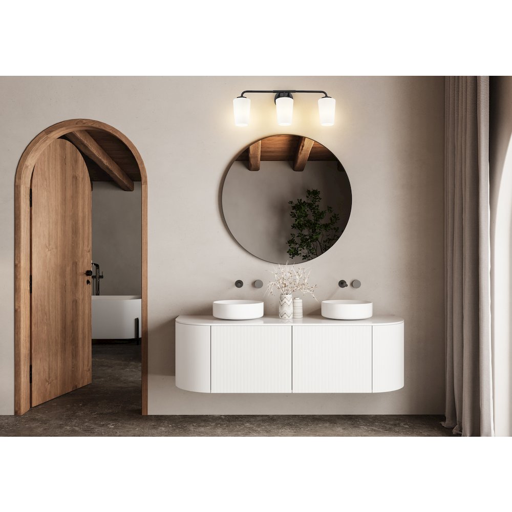 Z-Lite Montford 3 Light Vanity in Matte Black color, Steel frame. Picture 6