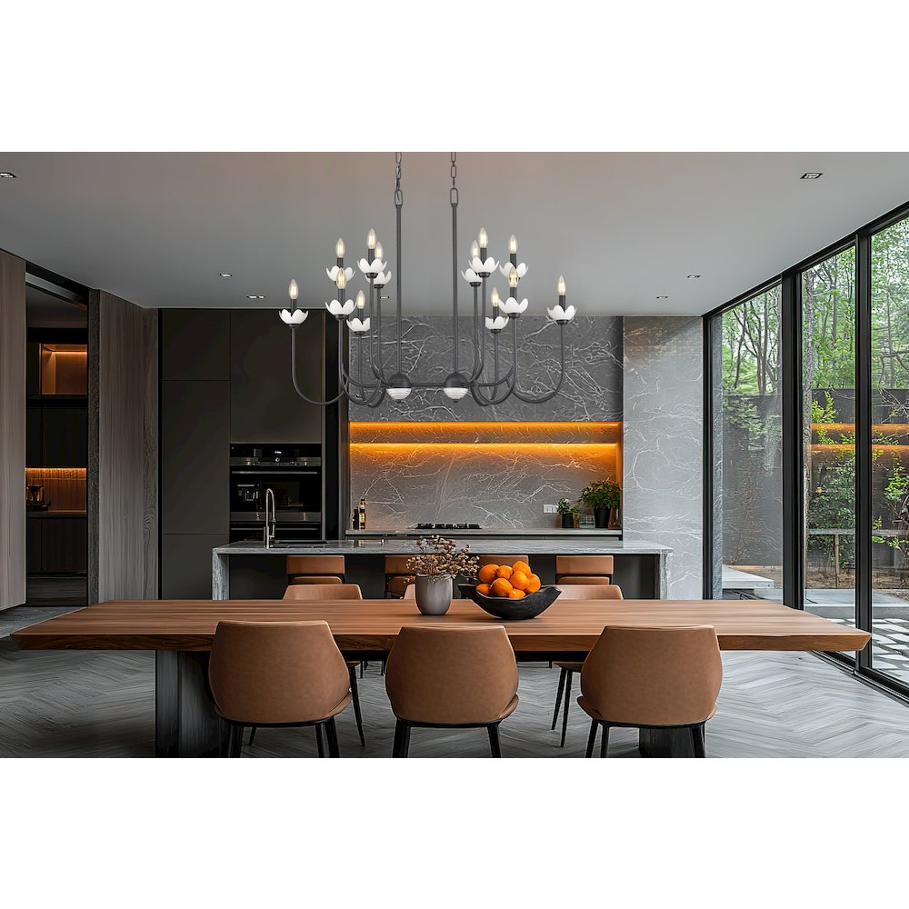 Z-Lite Allistair 12 Light Linear Chandelier in Matte Black color, Steel frame. Picture 7