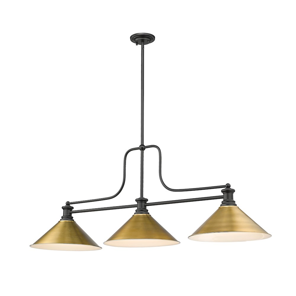 Z-Lite Melange 3 Light Billiard, Steel Frame, Rubbed Brass Shade Color. Picture 1