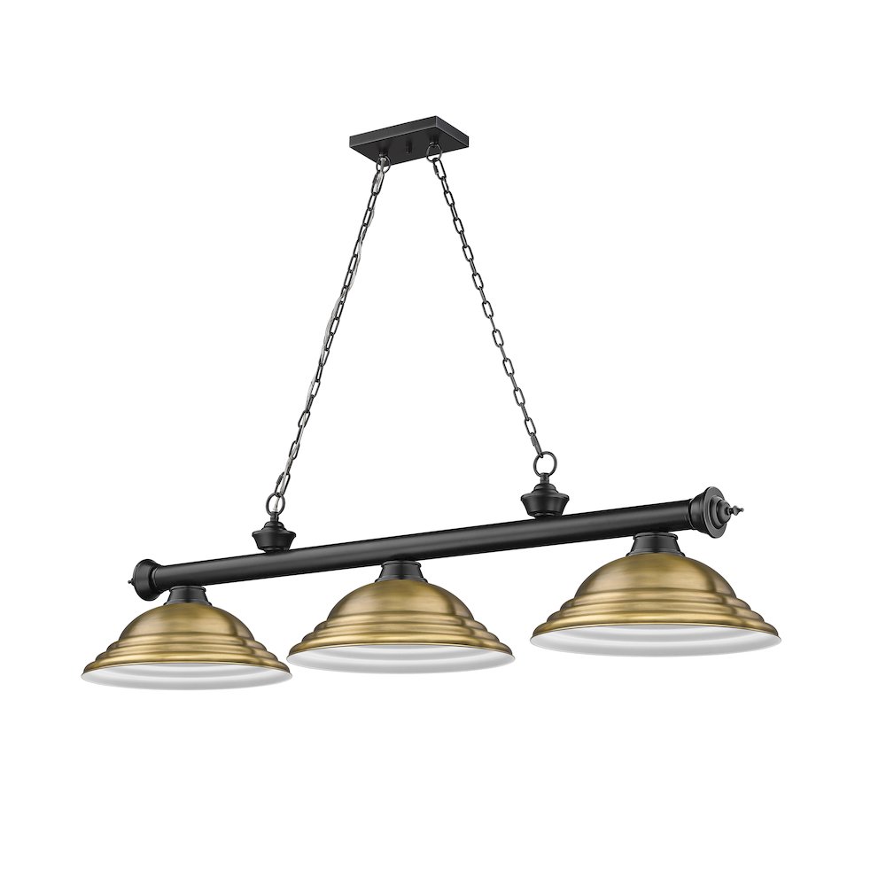 Z-Lite Cordon 3 Light Billiard, Steel Frame, Rubbed Brass Shade Color. Picture 5