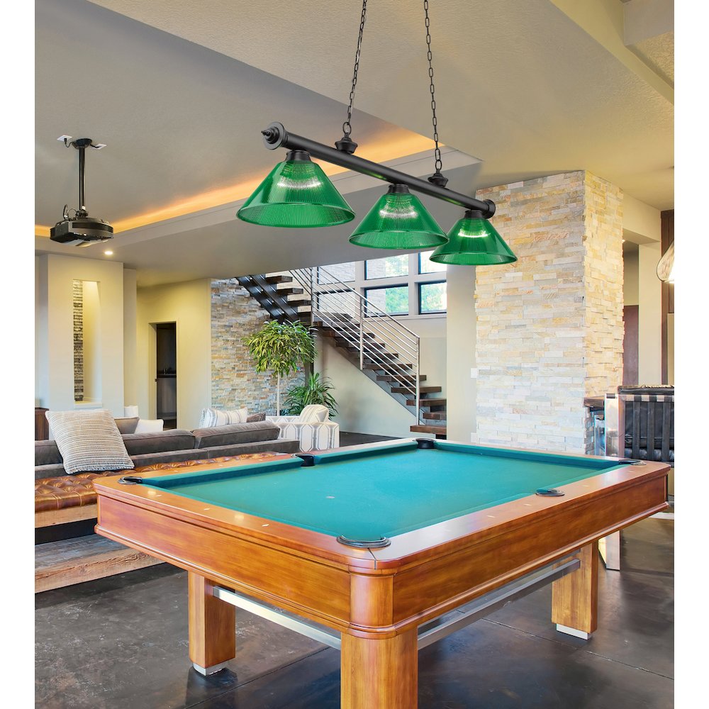 Z-Lite Cordon 3 Light Billiard, Steel Frame, Green Shade Color. Picture 7