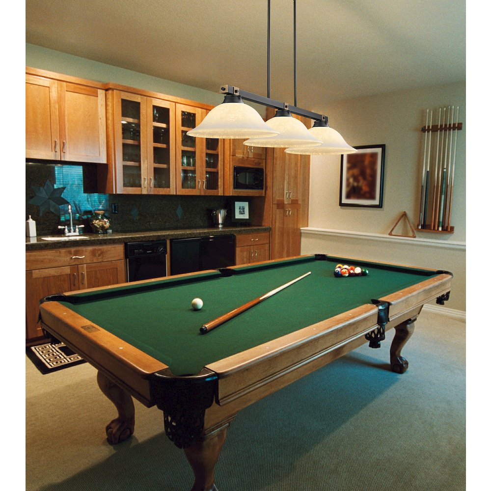 Z-Lite Bronte 3 Light Billiard, Steel Frame, White Mottle Shade Color. Picture 7