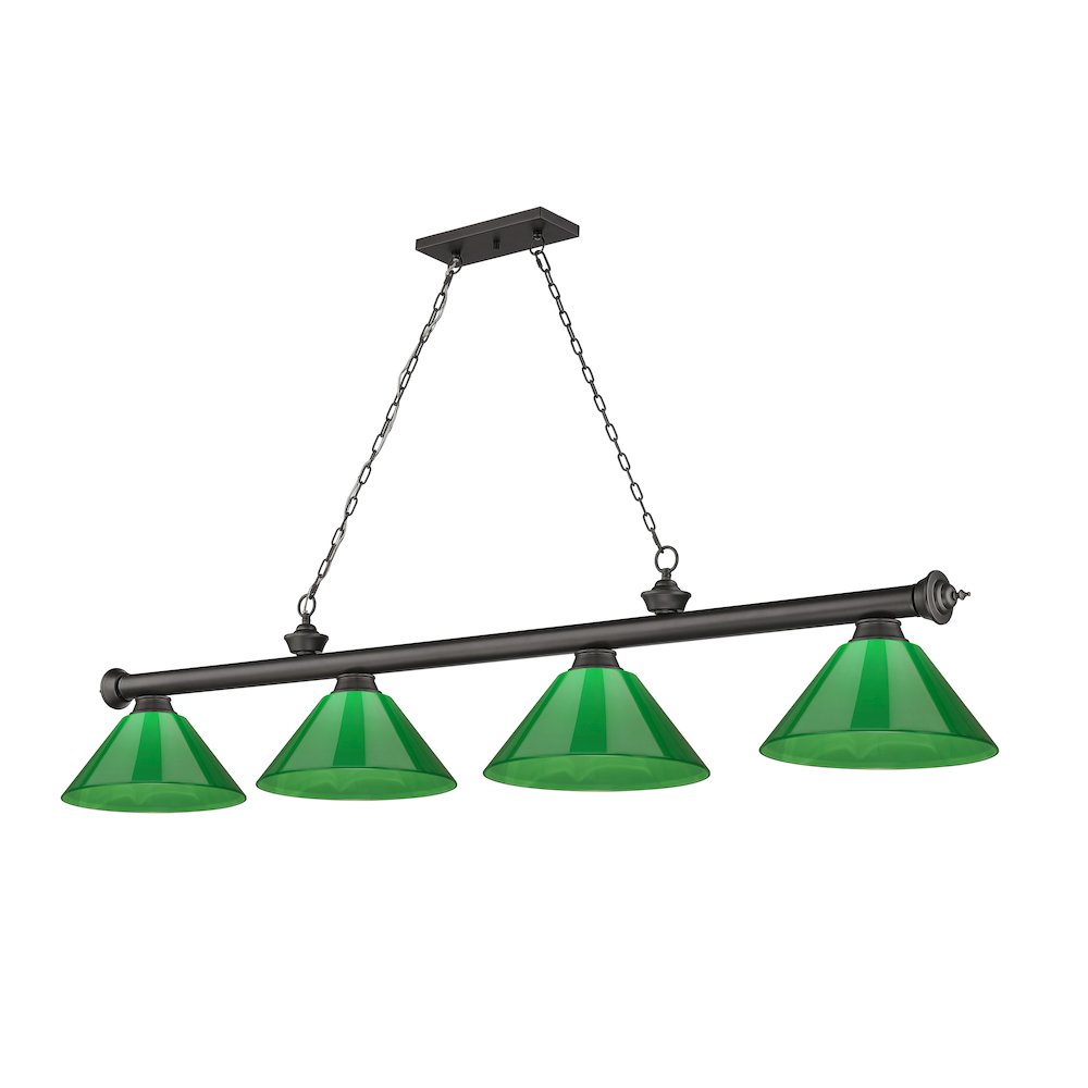 Z-Lite Cordon 4 Light Billiard, Steel Frame, Green Shade Color. Picture 1