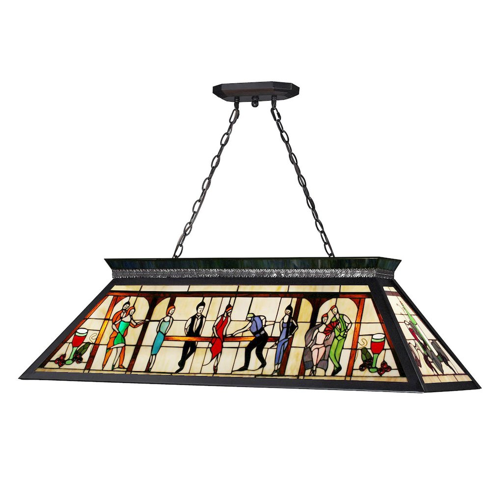 Z-Lite Tiffany Billiard 4 Light Billiard, Multi Colored Tiffany Shade Color. Picture 1