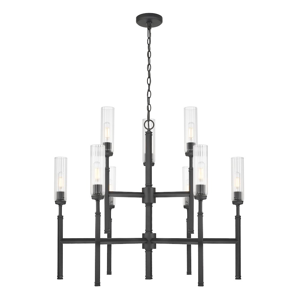 Z-Lite 9 Light Chandelier, Matte Black. Picture 1