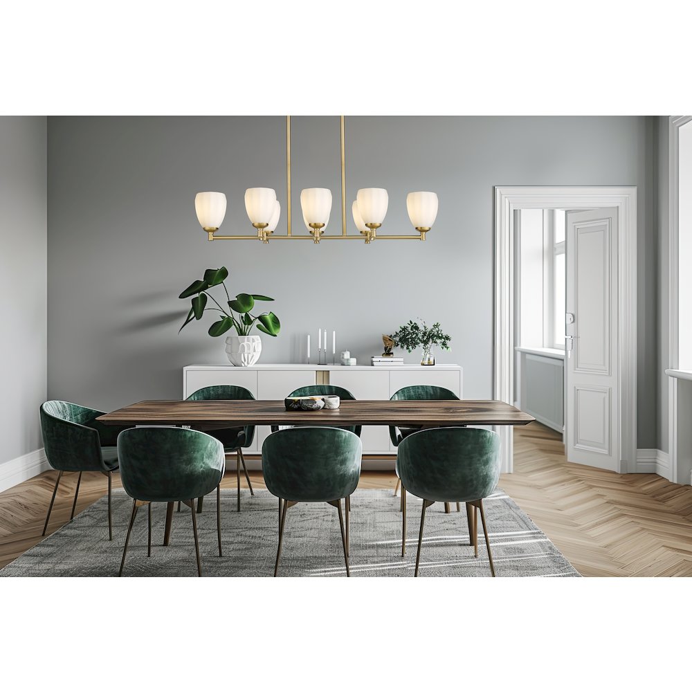 Z-Lite Oren 8 Light Linear Chandelier in Modern Gold color, Steel frame. Picture 7