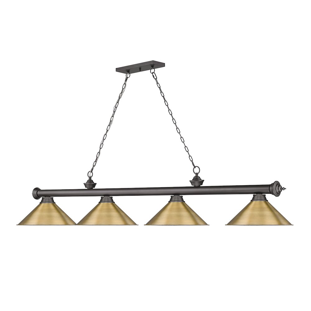 Z-Lite Cordon 4 Light Billiard, Steel Frame, Rubbed Brass Shade Color. Picture 3