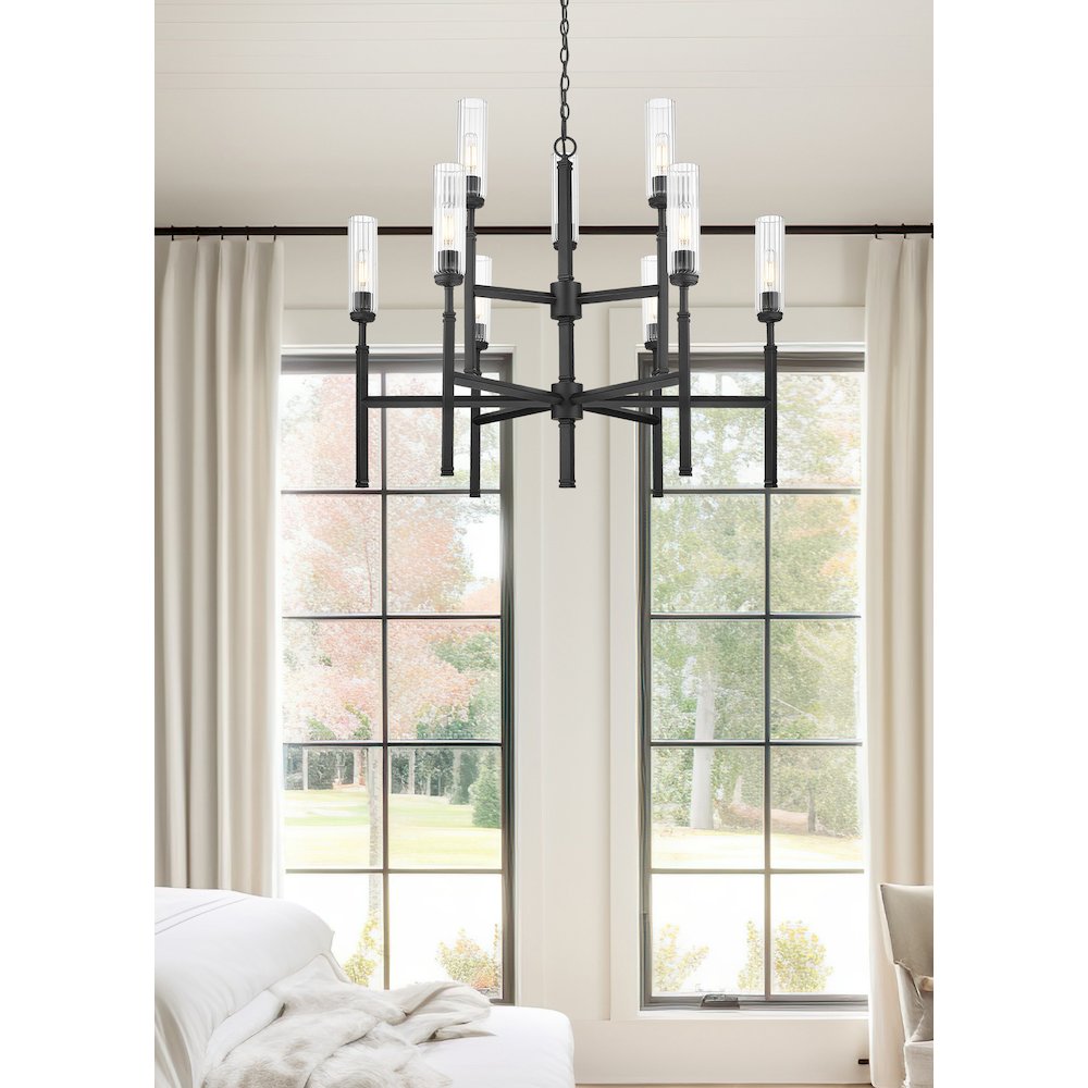 Z-Lite 9 Light Chandelier, Matte Black. Picture 6