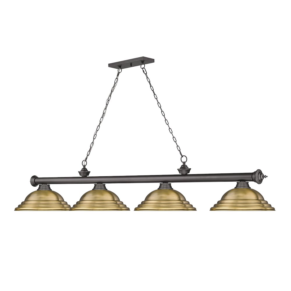 Z-Lite Cordon 4 Light Billiard, Steel Frame, Rubbed Brass Shade Color. Picture 3