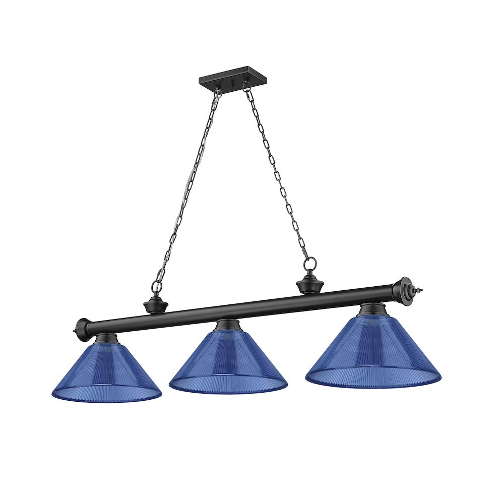 Z-Lite Cordon 3 Light Billiard, Steel Frame, Dark Blue Shade Color. Picture 5