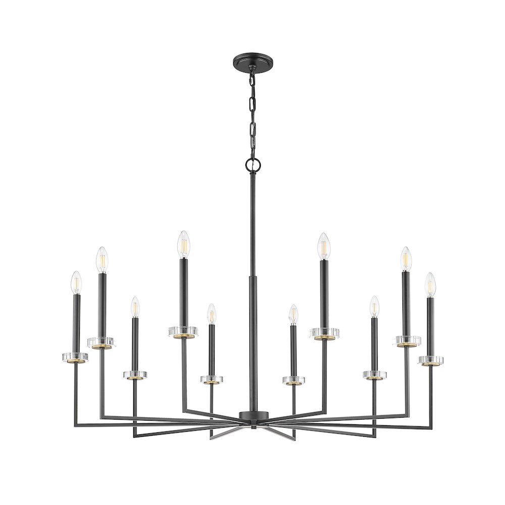 Z-Lite 10 Light Chandelier, Matte Black+Mordern Gold. Picture 7