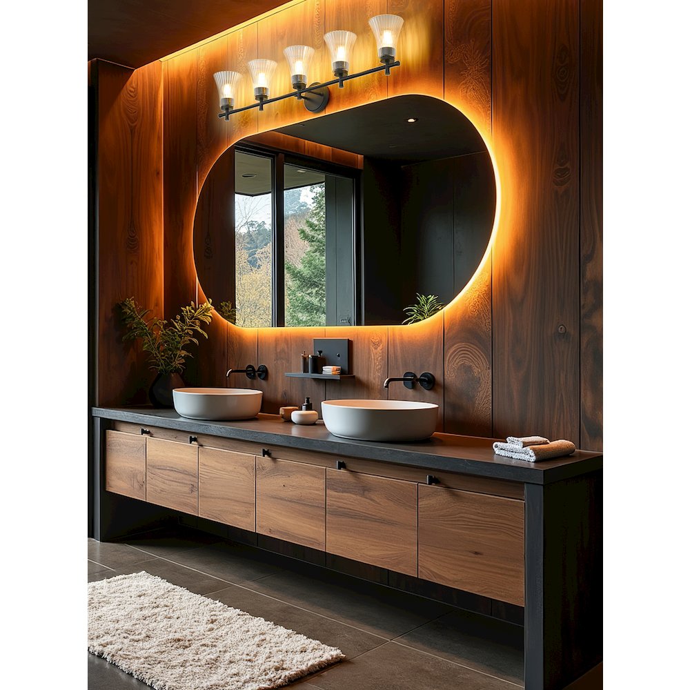 Z-Lite Belle 5 Light Vanity in Matte Black color, Steel frame. Picture 6