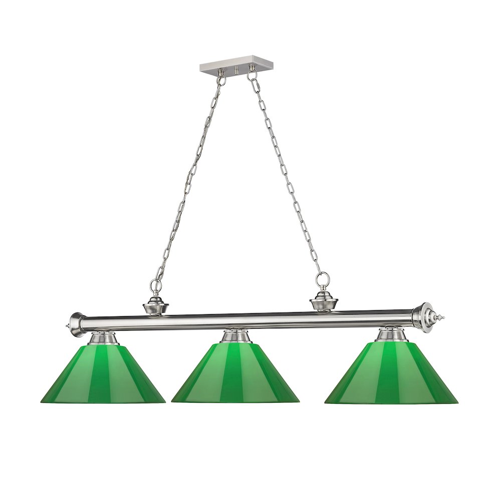 Z-Lite Cordon 3 Light Billiard, Steel Frame, Green Shade Color. Picture 3