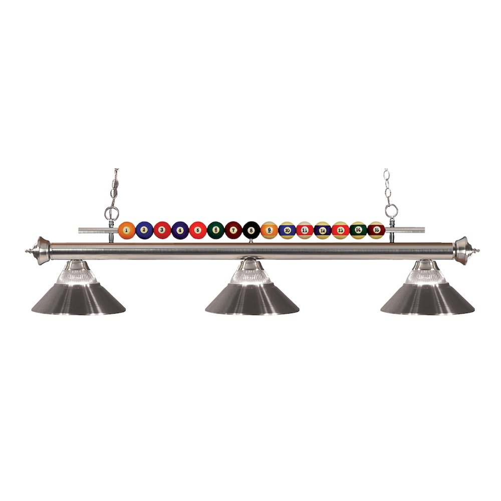 Z-Lite Shark 3 Light Billiard, Clear Ribbed + Brushed Nickel Shade Color. Picture 1