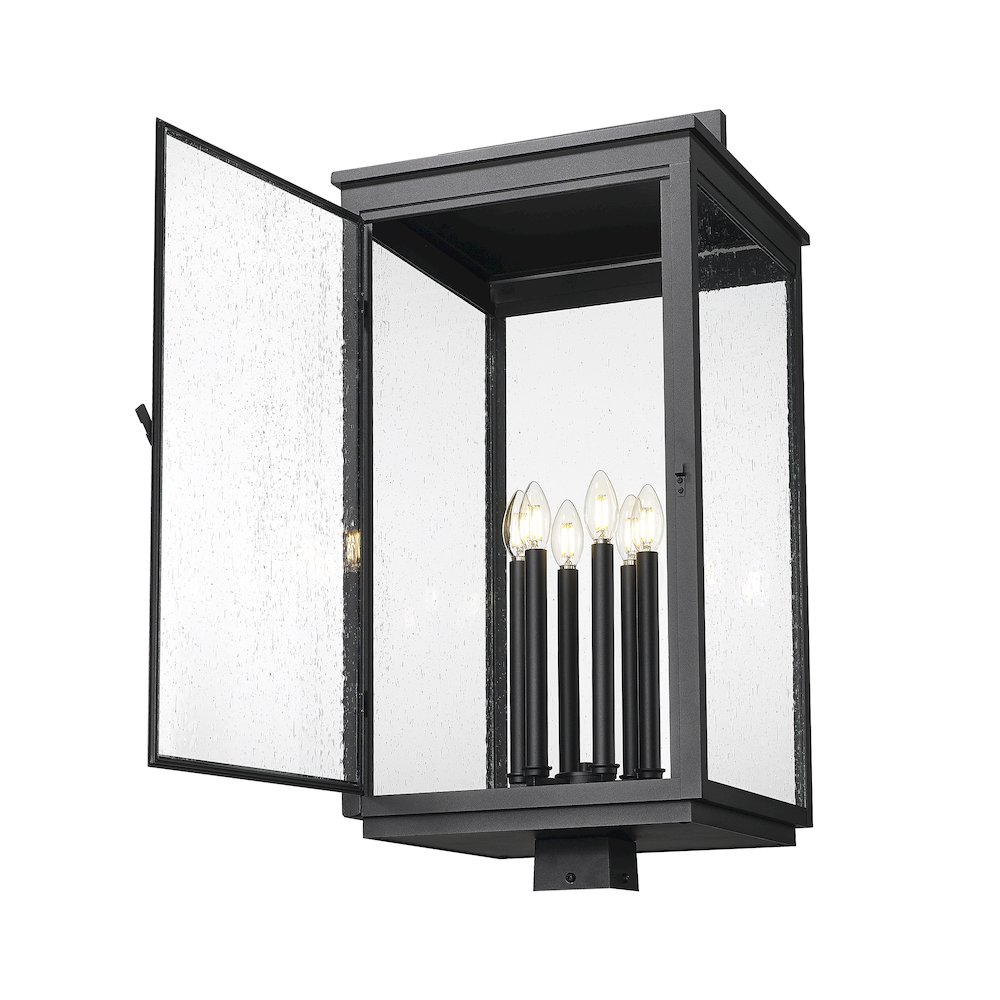 Z-Lite Hartwell 6 Light Outdoor Post Mount Fixture in Sand Black color. Picture 2