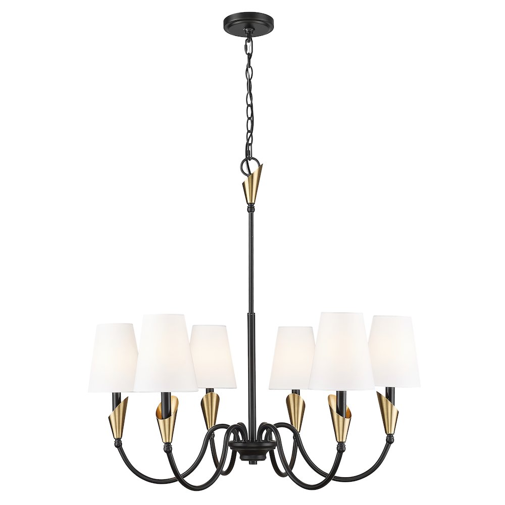 Z-Lite Claudelle 6 Light Chandelier in Matte Black + Modern Gold color. Picture 1
