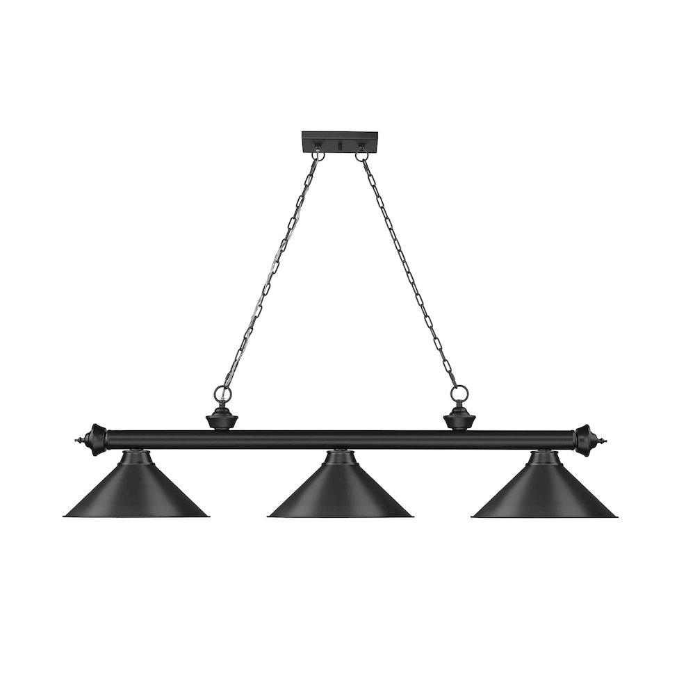 Z-Lite Cordon 3 Light Billiard, Steel Frame, Matte Black Shade Color. Picture 2