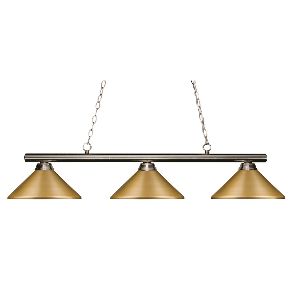 Z-Lite Sharp Shooter 3 Light Billiard, Steel Frame, Satin Gold Shade Color. Picture 1