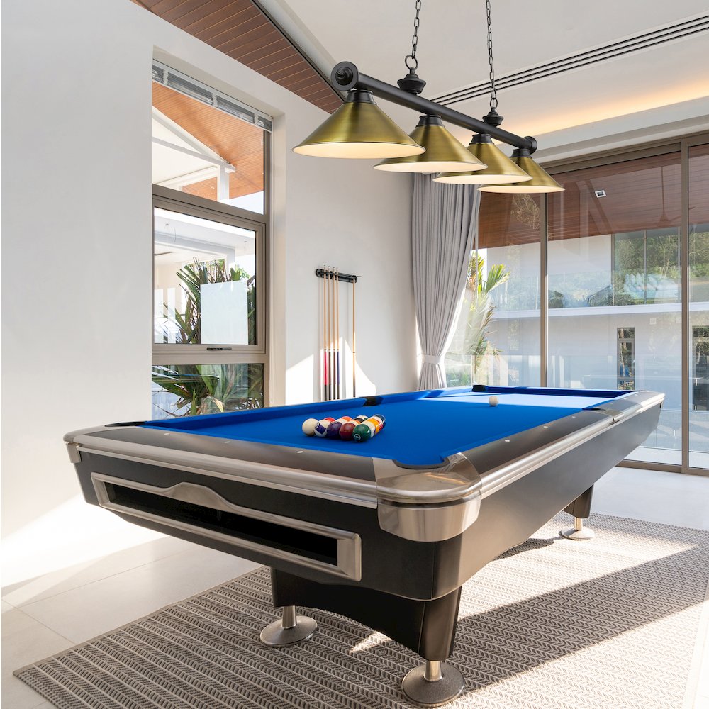 Z-Lite Cordon 4 Light Billiard, Steel Frame, Rubbed Brass Shade Color. Picture 6