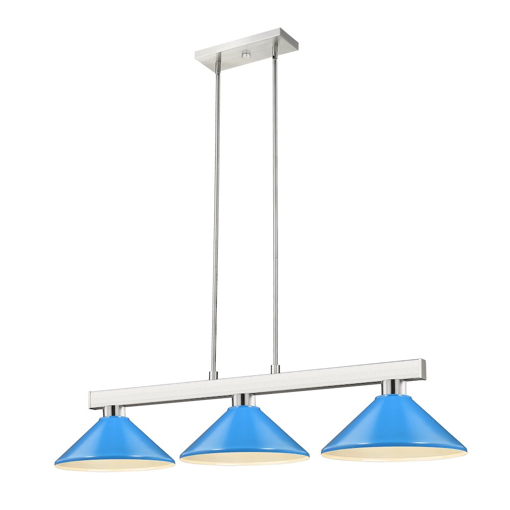 Z-Lite Cobalt 3 Light Billiard, Steel Frame, Electric Blue Shade Color. Picture 1