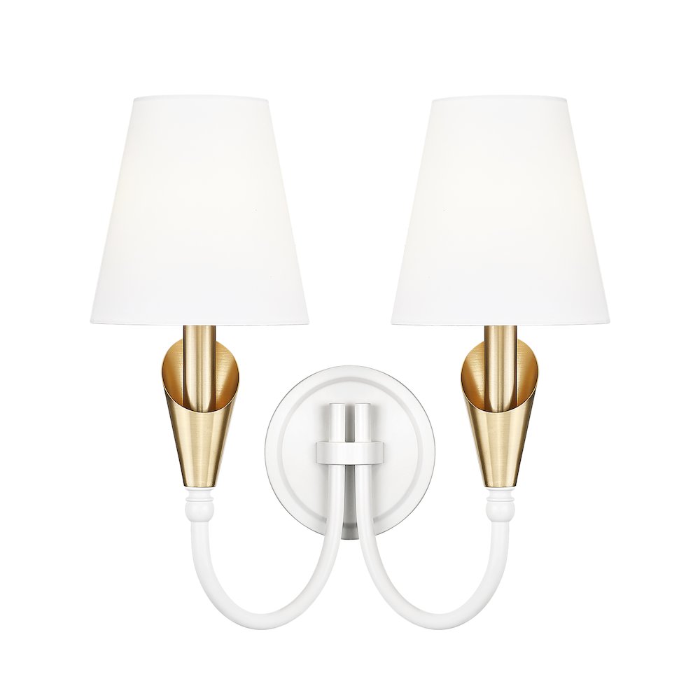 Z-Lite Claudelle 2 Light Wall Sconce in Textured White + Modern Gold color. Picture 2