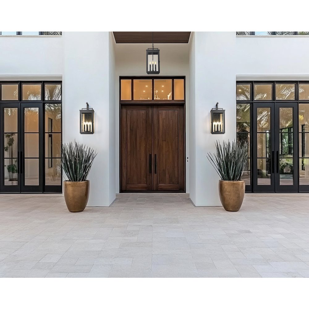 Z-Lite Hartwell 4 Light Outdoor Chain Mount Ceiling Fixture in Sand Black color. Picture 6