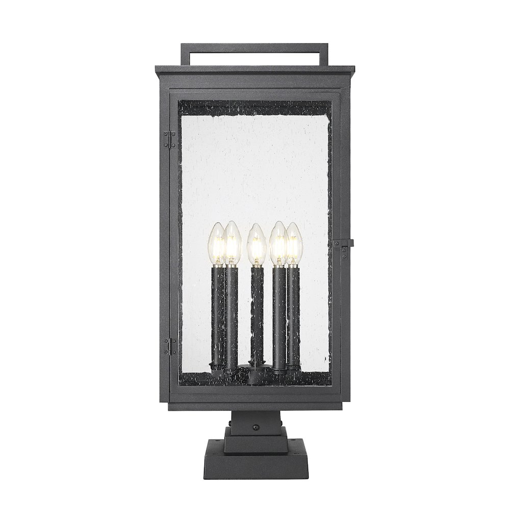 Z-Lite Hartwell 5 Light Outdoor Pier Mounted Fixture in Sand Black color. Picture 3