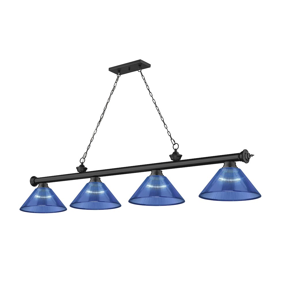 Z-Lite Cordon 4 Light Billiard, Steel Frame, Dark Blue Shade Color. Picture 1