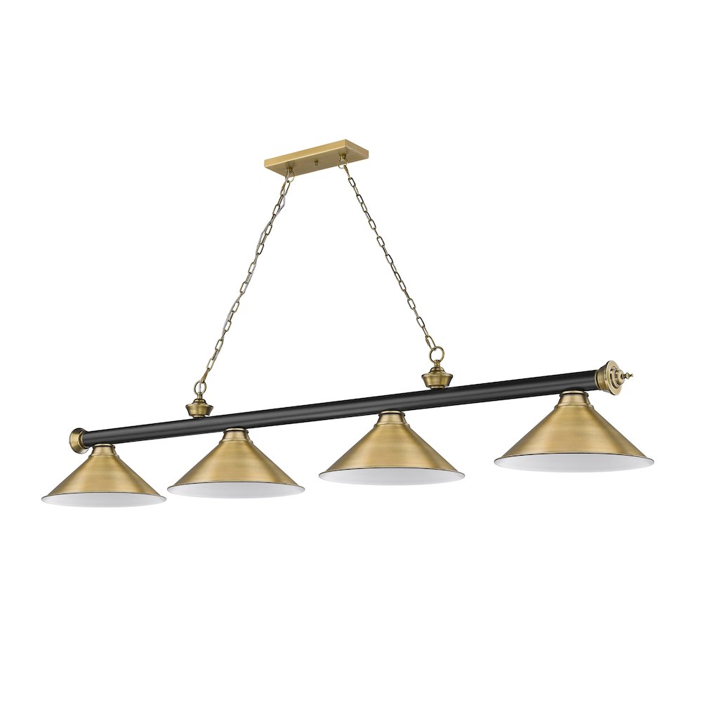 Z-Lite Cordon 4 Light Billiard, Steel Frame, Rubbed Brass Shade Color. Picture 5