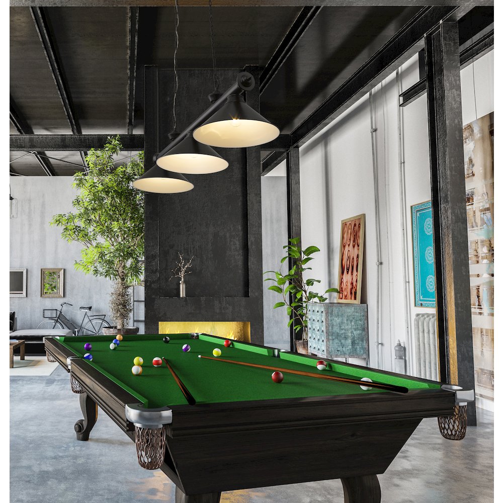 Z-Lite Cordon 3 Light Billiard, Steel Frame, Matte Black Shade Color. Picture 7