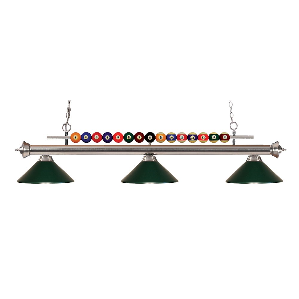 Z-Lite Shark 3 Light Billiard, Steel Frame, Dark Green Shade Color. Picture 1